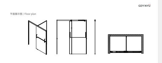 304# Stainless Steel,T Shaped, Tempered Glass, Sliding Door,Bathroom Shower Room