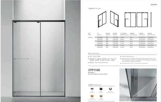 Stainless Stee,Tempered Glass,Bathroom Shower Room, Sliding Door