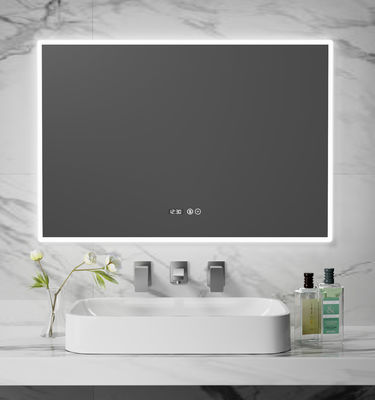 Water Resistant Smart LED Bathroom Mirror With Anti-Fog Function Time & Temperature Display