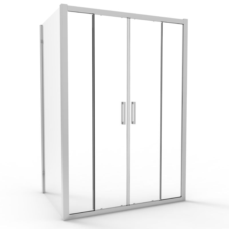 Stainless Steel, Mirrorlight Color,  Double Sliding Door With Side Panel