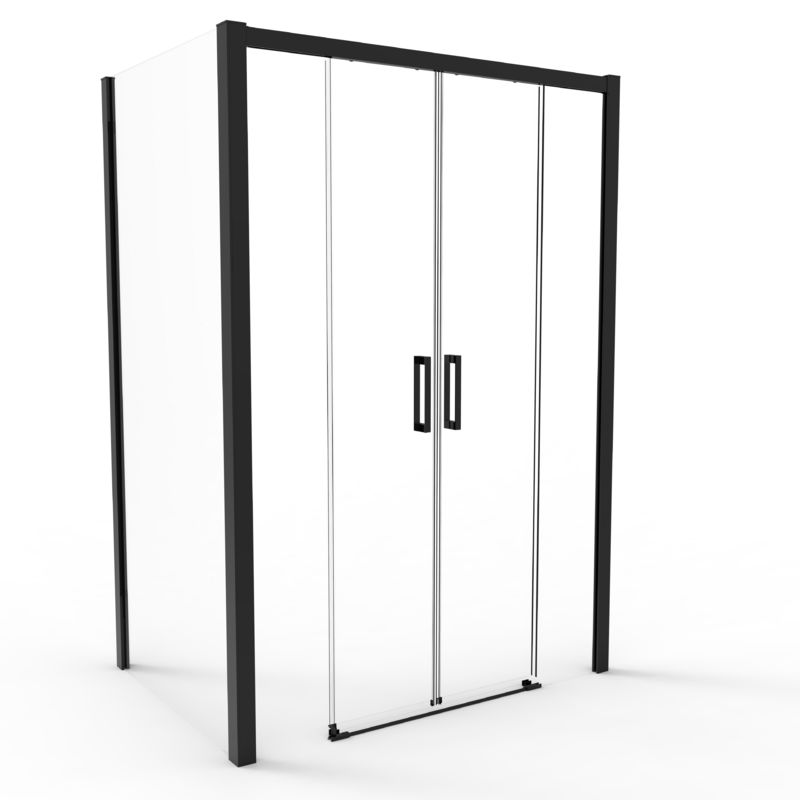 Tempered Glass Bathroom Shower Room Matte Balck Color Square Sliding Door