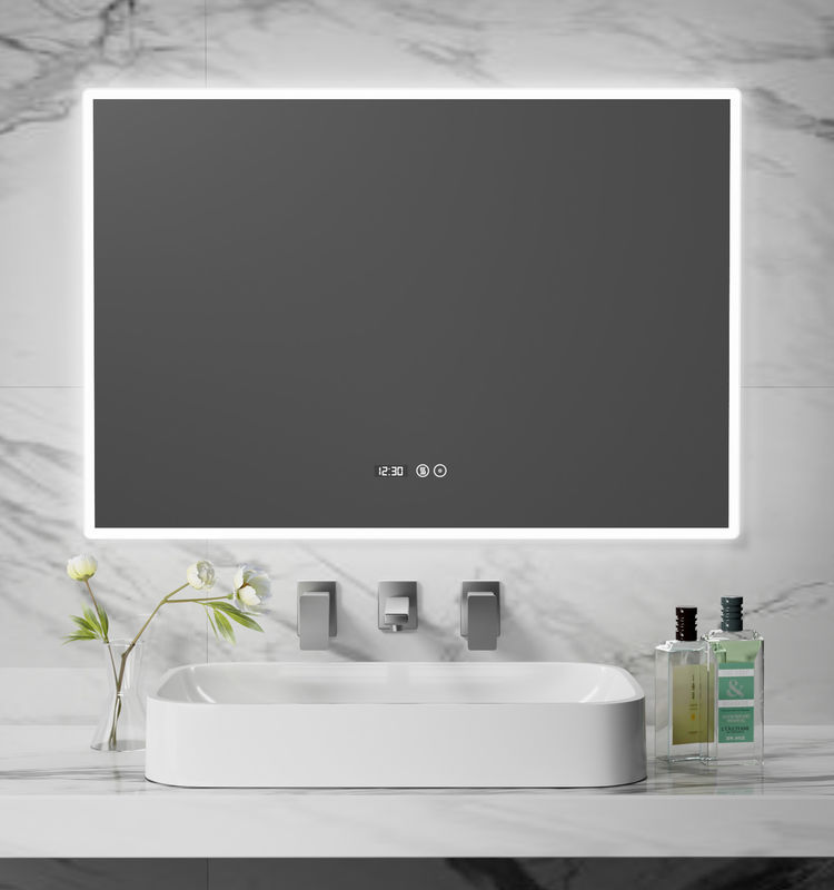 Water Resistant Smart LED Bathroom Mirror With Anti-Fog Function Time & Temperature Display